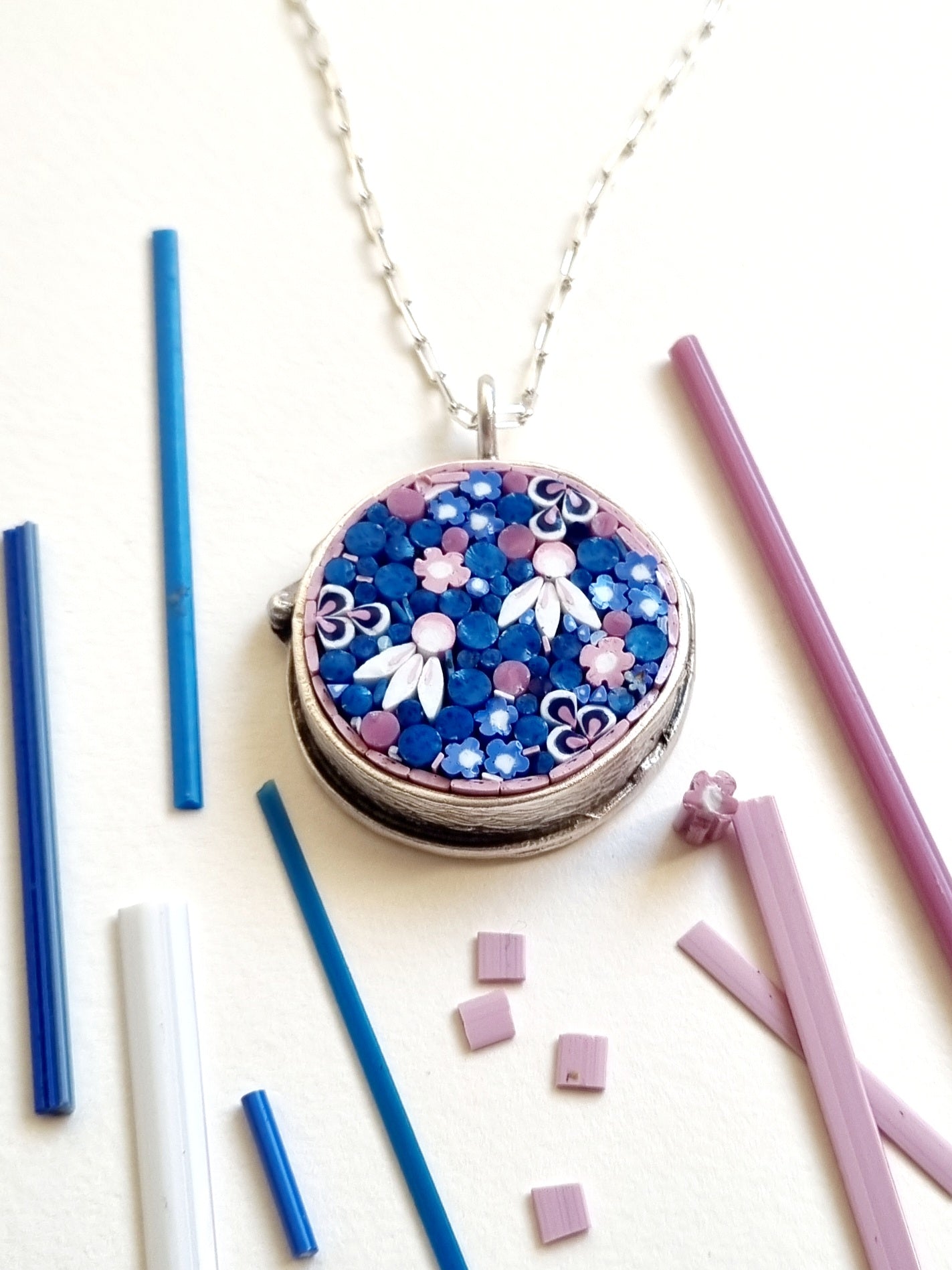Blue & Pink Mosaic Pendant