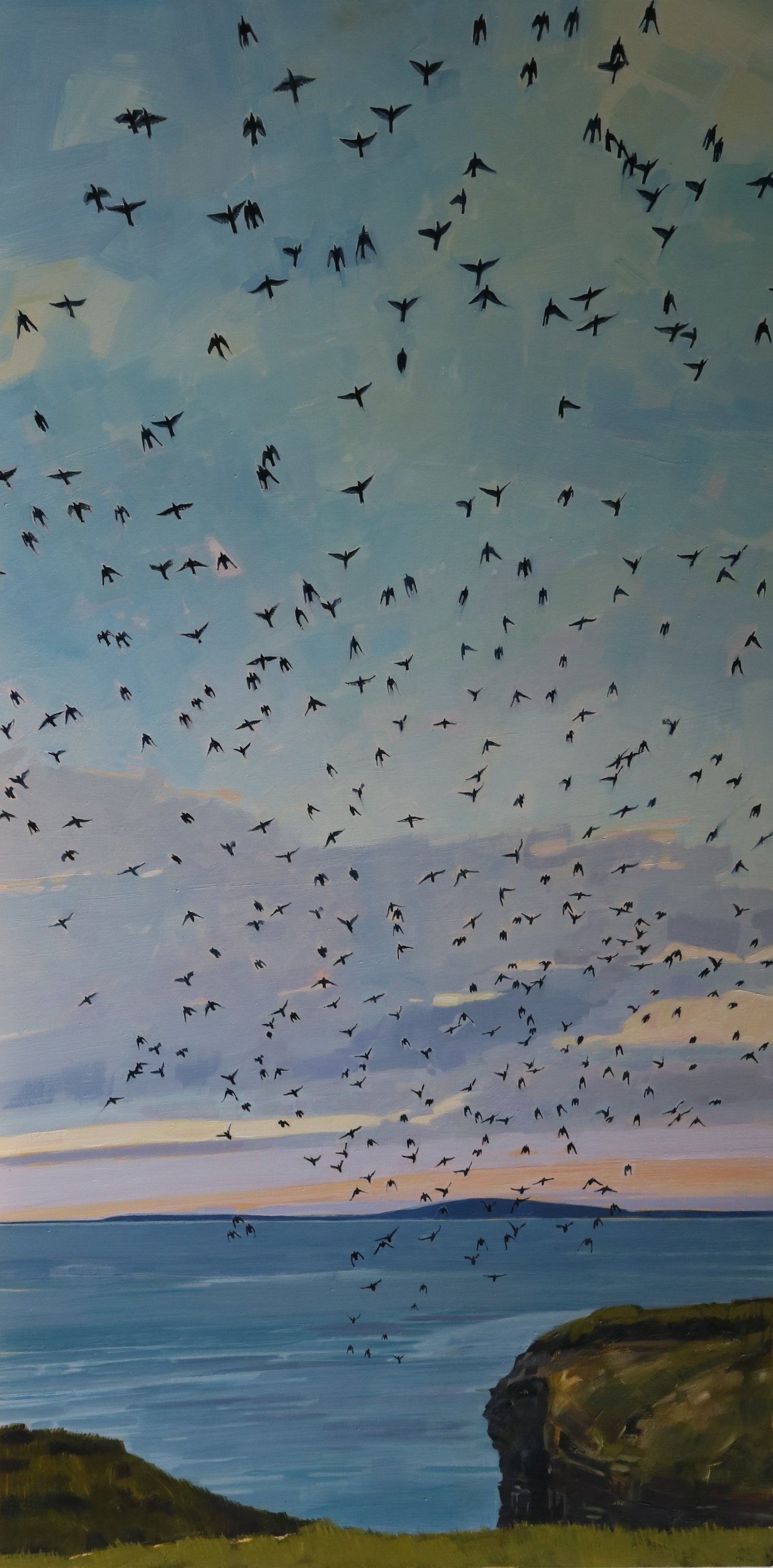 Oil Painting by Olive Stack, Starling murmuration Ballybunion Co Kerry Ireland 